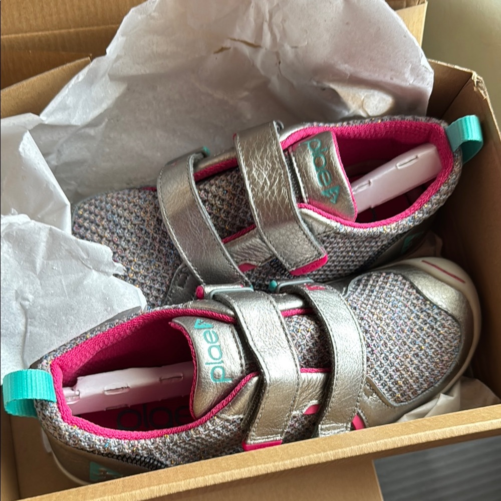 PLAE Silver and Pink Velcro Sneakers